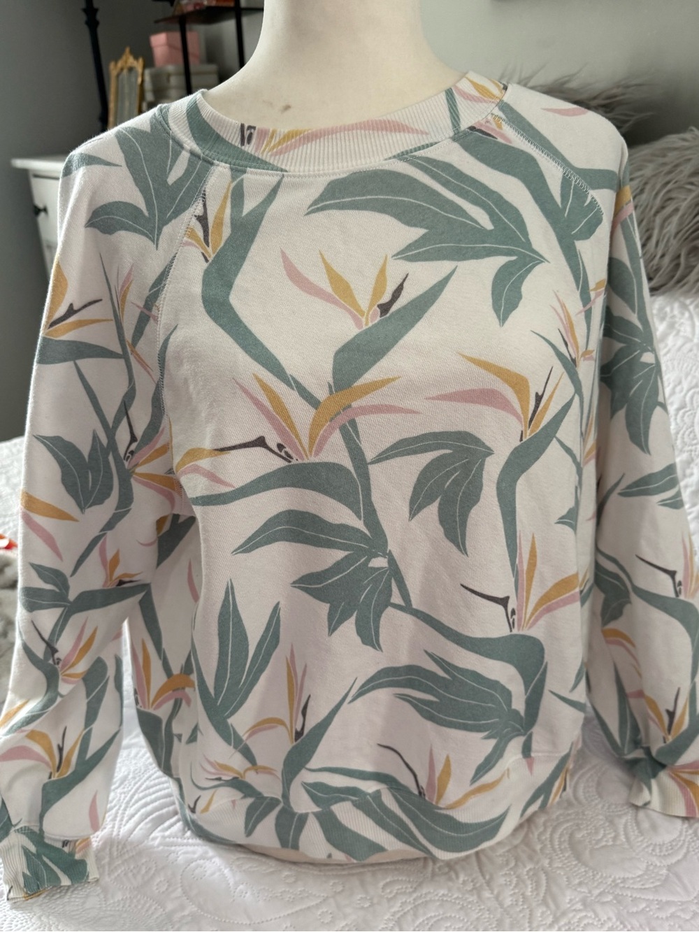 Wildfox Cream Floral Sweatshirt with Sage & Mustard Leaves